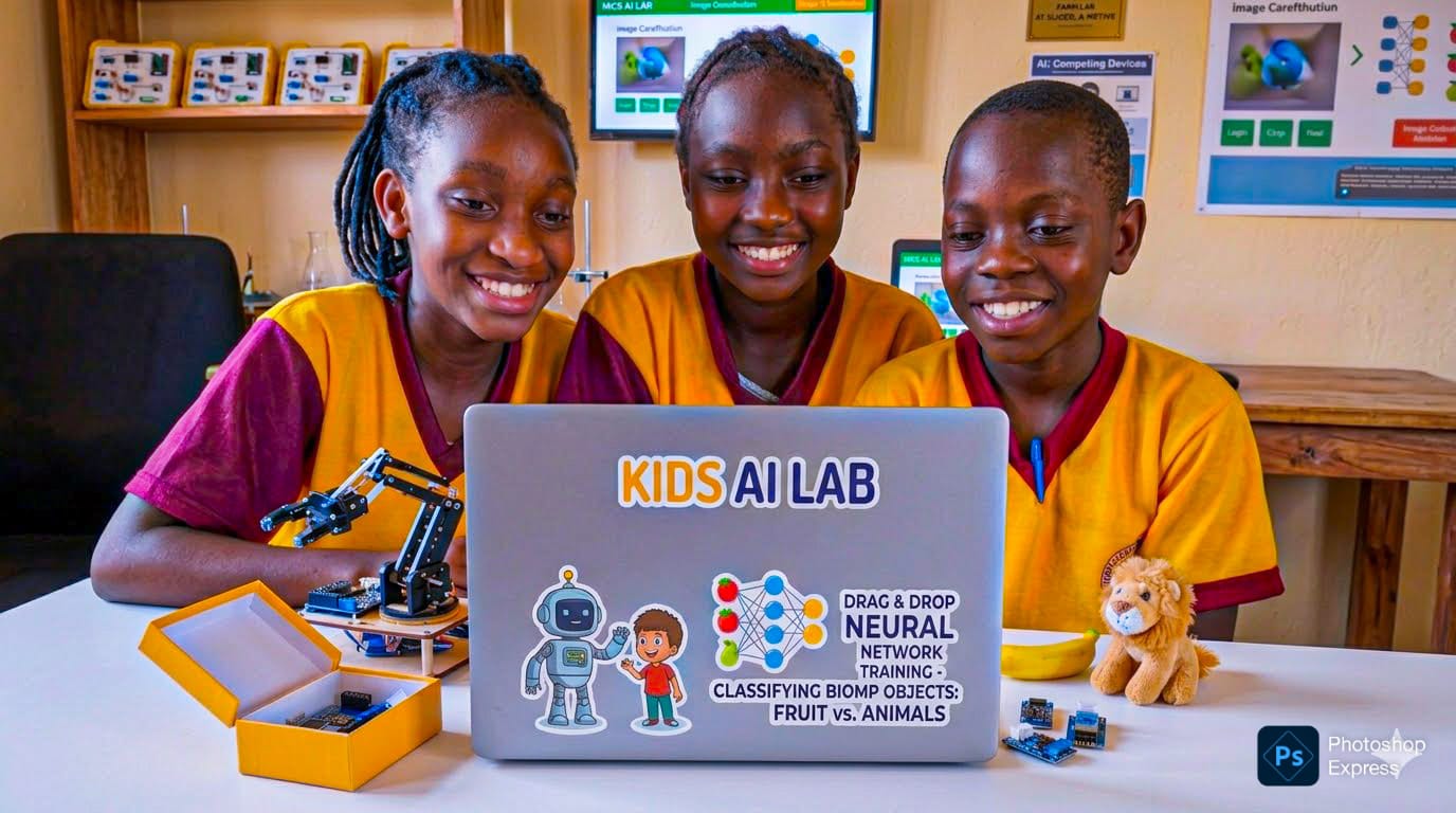 Myfin School learners training a neural network in the Kids AI Lab